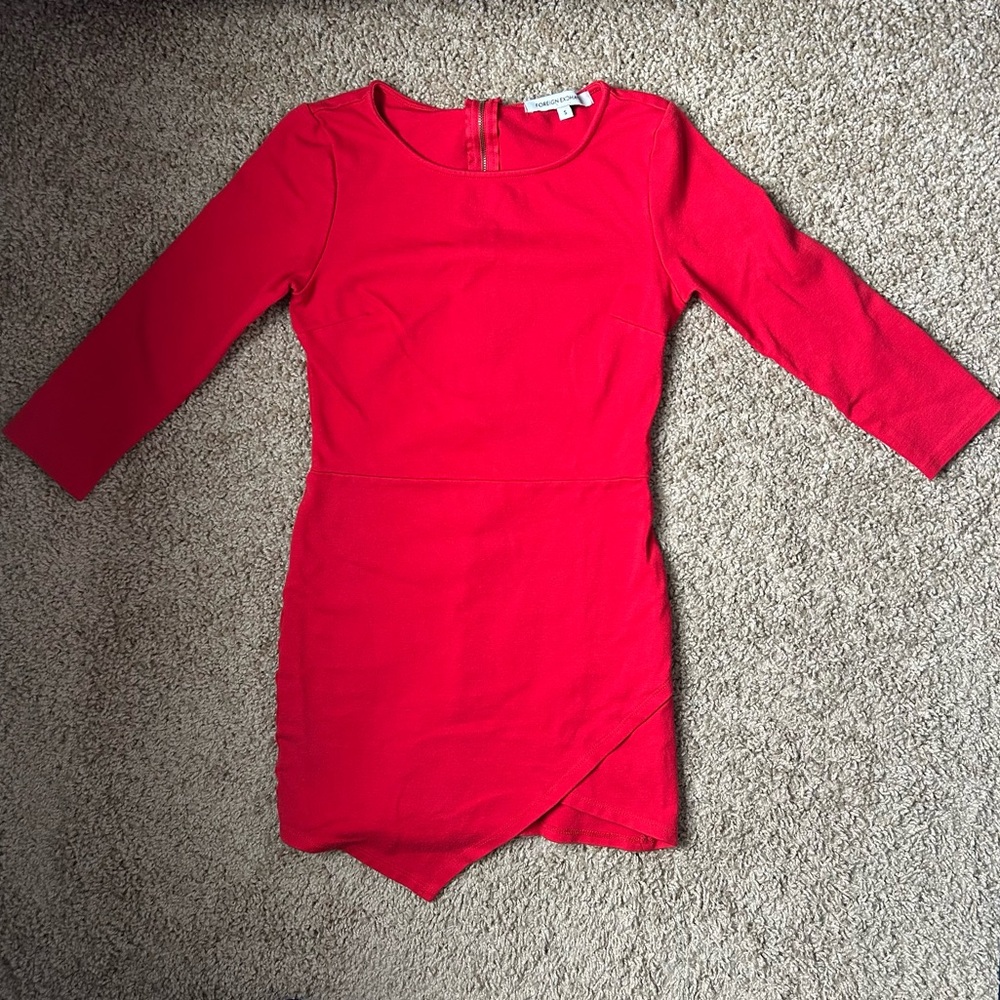 W Foreign Exchange Red Asymmetrical 3/4 Sleeve Mini Dress Size S |E8